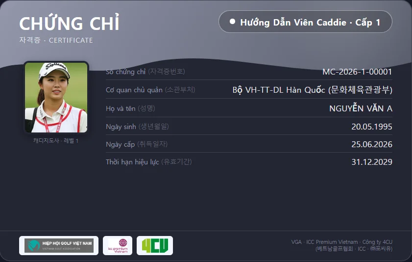 Chứng chỉ Caddie Master